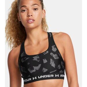Under Armour Mid Crossback Print Sports Bra Women S Black Gray Pullover Athletic